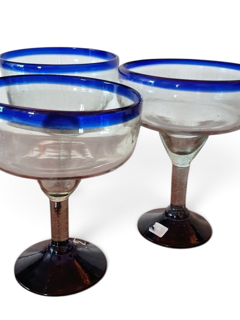 Blue-Rim Margarita Glasses with Dark Blue Stem - Set of 3